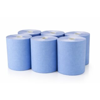 Handtuchrollen Premium 21 cm, Kern 40 mm, 2 lagig, 140 m, Zellstoff, blau, verleimt, Außenabrollung für Autocut oder Sensor Spender -  1 Packung = 6 Rollen