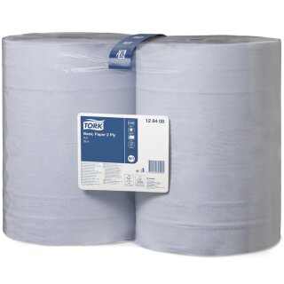 TORK W1 Standard Papierwischtücher 320 Großrolle, 2-lagig Tissue, blau, perforiert 128408 - 2 Rollen