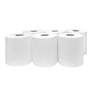 Handtuchrollen Premium 20 cm, Spiralkern 60 mm, 2 lagig, 140 m, Zellstoff, Hochweiß, verleimt, perforiert, Innen- und Außenabrollung - 1 Packung = 6 Rollen