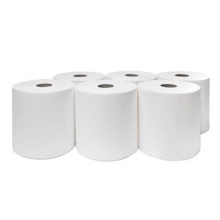 Handtuchrollen 2 lagig, 140 m, Zellstoff, Hochweiß, verleimt, Premium Qualität, Kern 40 mm, Außenabrollung f. Autocut oder Sensor Spender