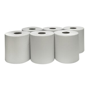Handtuchrollen 1 lagig, 300 m, Recycling weiß 75 %, perforiert, Spiralkern 60 mm, Innen- und Außenabrollung - ½ Palette = 144 Rollen