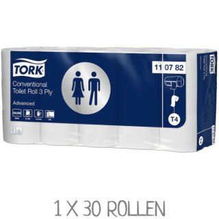 TORK Toilettenpapier Kleinrollen Advanced - 3-lagig - 250 Blattt - 110782 - 1 Packung = 30 Rollen
