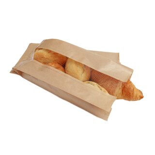 Bäckerbeutel mit Sichtfenster  braun 12 + 5 x 28 cm - 1 Packung = 1000 Beutel