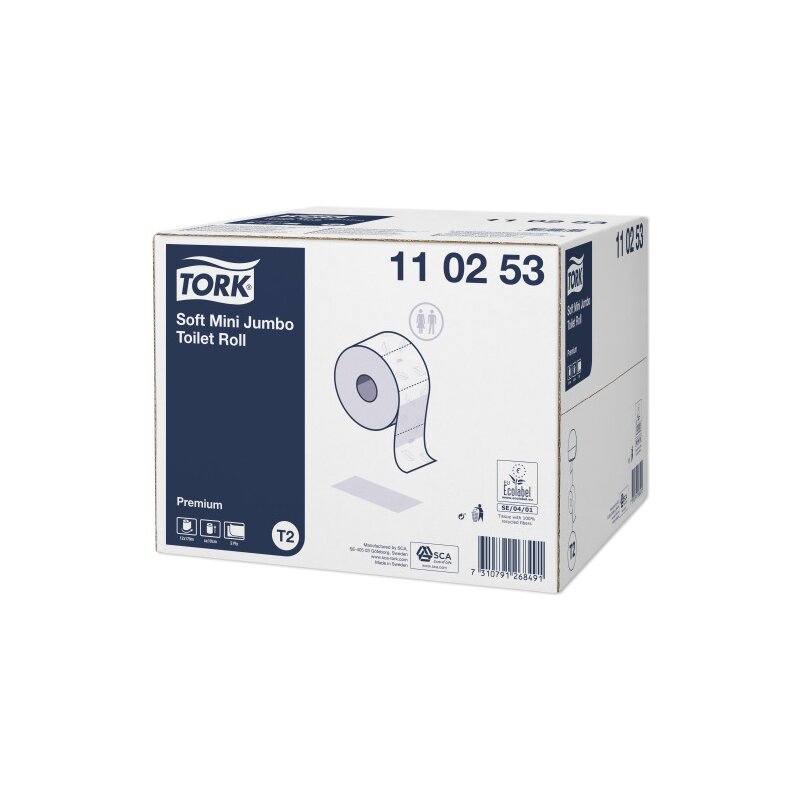 Tork T2 Premium weiches Mini Jumbo Toilettenpapier 170 m 2-lagig weiß 110253 - 12 Rollen